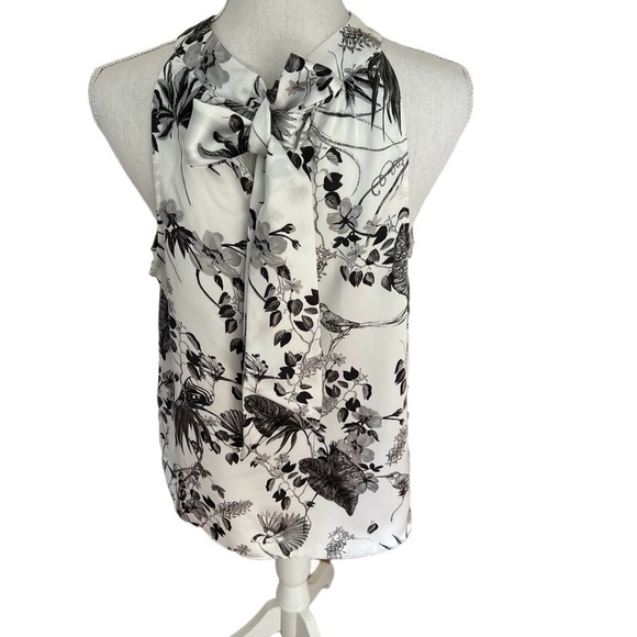 INC INTERNATIONAL CONCEPTS BLOUSE BLACK/WHITE TROPICAL FLOWY LARGE - Picture 3 of 10